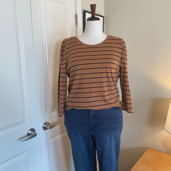 Carmel and Navy Striped Sweater - Picture 1 of 6
